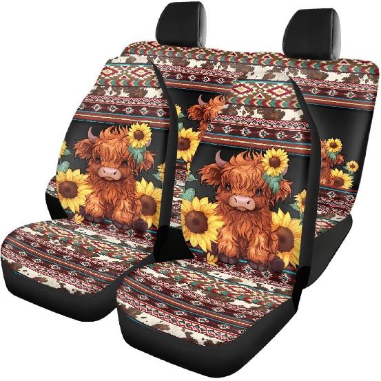 Чехлы на автомобильные сиденья с принтом коричневой коровы, 4 шт., Чехлы на передние и заднее сиденья автомобиля, Универсальные эластичные подушки на сиденья автомобиля, Защита салона автомобиля