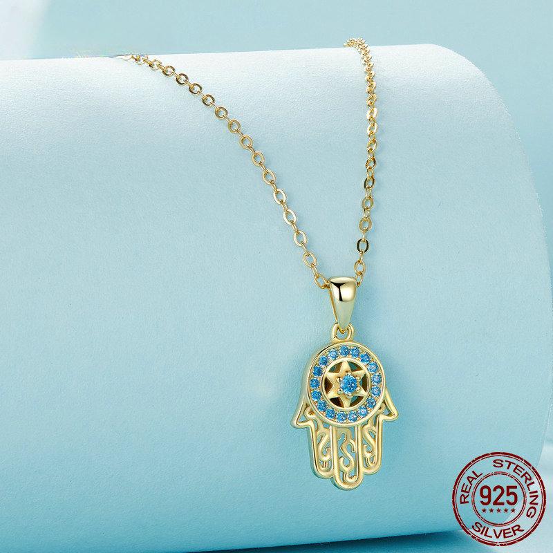 Настоящее серебро 925 пробы, модный кулон в виде руки Фатимы, счастливые ожерелья для женщин, ювелирные изделия в подарок