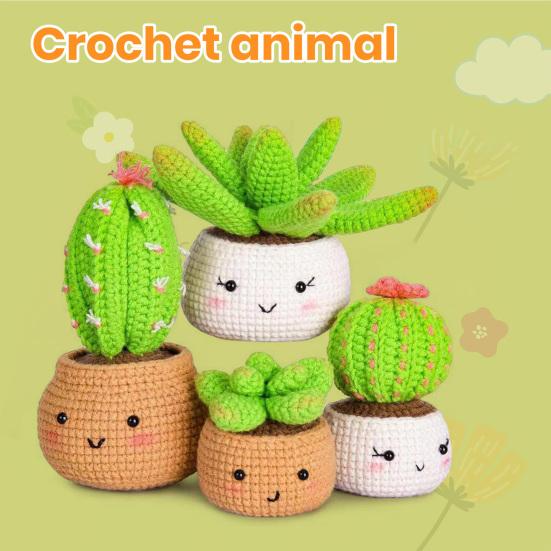 Детский набор для вязания крючком, милый пчелиный картофель, растение в горшке, пара кошек в форме, вязаная кукла, набор для вязания крючком для начинающих, принадлежности для вязания своими руками