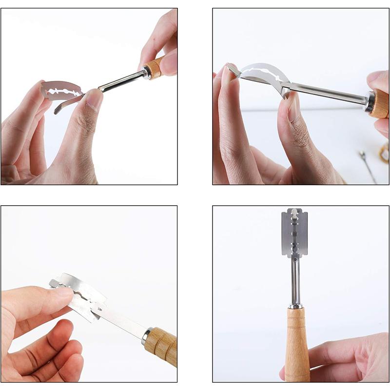 LMETJMA Премиум нержавеющая сталь хлеборезка с 5 сменными лезвиями изогнутый багетный хлеборезка с деревянной ручкой JT172