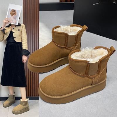 Женские зимние ботинки на толстой подошве, новые зимние с флисовой подкладкой, утепленные, большие размеры, хлопковые ботинки, короткие хлопковые ботинки