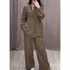 Women's 2 Piece Set Fashion Office Lady Cotton Linen Long-sleeve Casual Loose Wide-leg Pants Suit Spring Autumn Women Sets