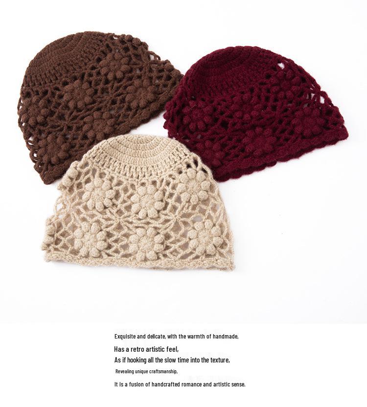 100% Pure Cashmere Japanese Retro Crochet Hat - Women's Autumn/Winter Collection