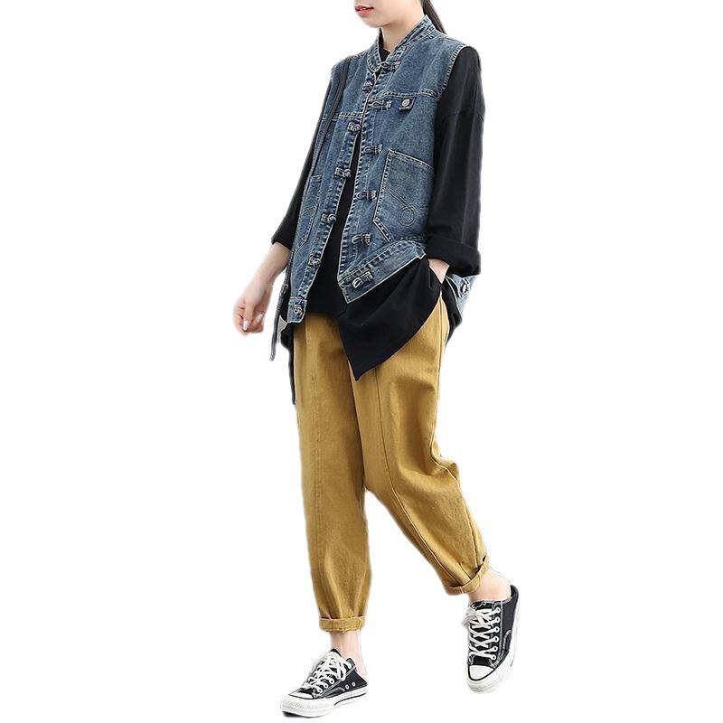 Женский ретро-джинсовый жилет - этнический стиль, на пуговицах, большой размер, повседневный жилет весна/лето