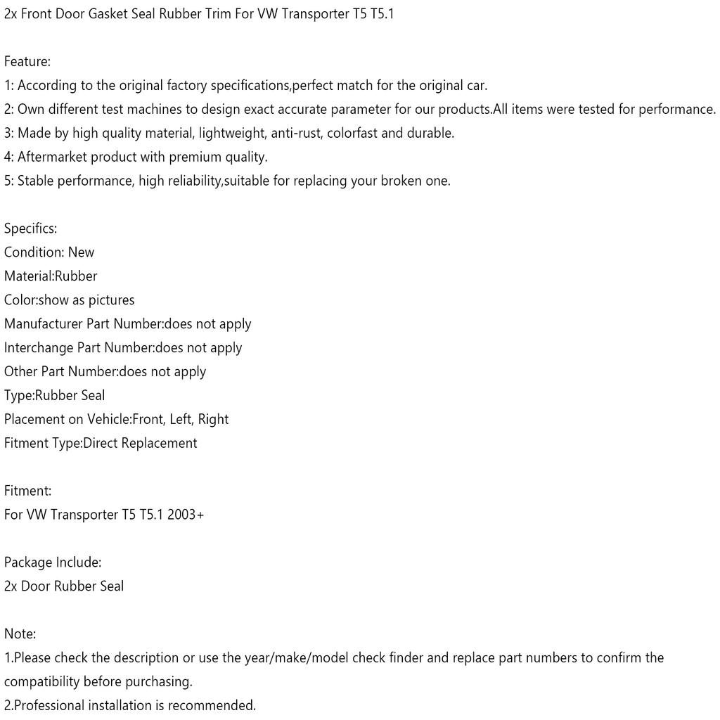 2x резиновая прокладка передней двери для VW Transporter T5 T5.1