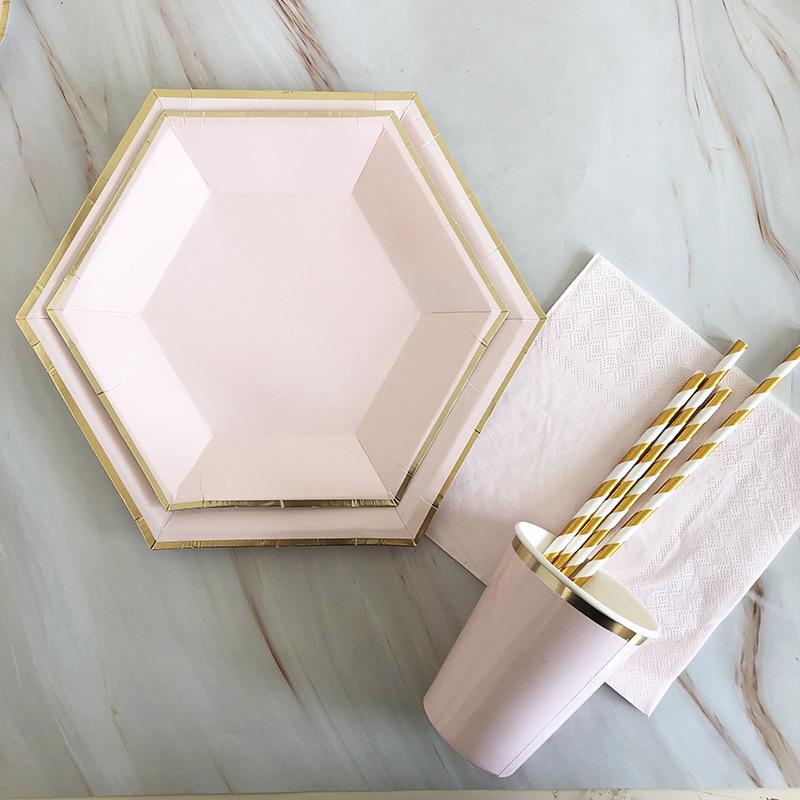 40 шт./лот одноразовая посуда набор золотых вечерние однотонные бумажные стаканчики тарелки день рождения детский душ карнавал свадьба декор принадлежности