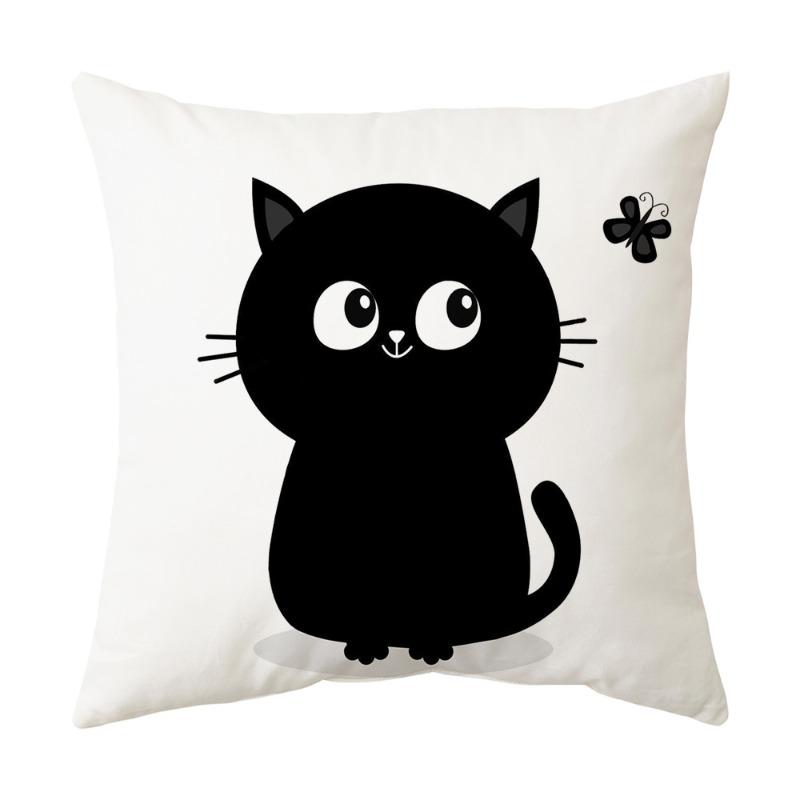 Cute Cartoon Black & White Cat Throw Pillow Covers, Minimalist Cat Couple Print Cushion Cases, Playful Cat Lover Home Decor