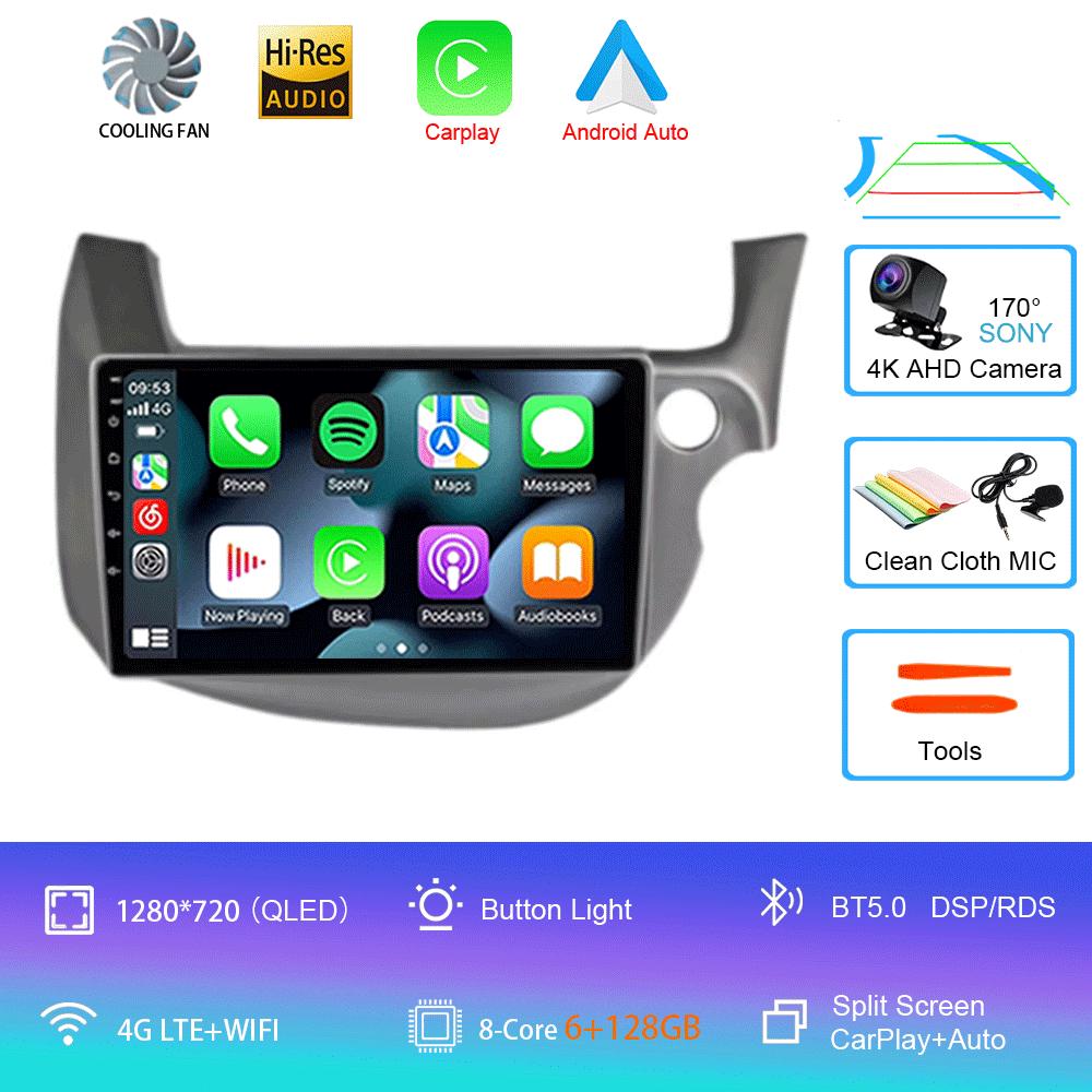 Автомобильное радио Android 14 Carplay для HONDA FIT JAZZ 2007 - 2013 Навигация Мультимедийный проигрыватель Стерео 5gWiFi+4G BT DVD Головное устройство авто