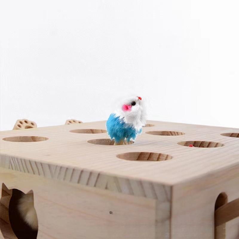 Solid Wood Cat Toy Self-hi Boredom Relief Artifact Mouse Doll Whack-a-mole Cat Stick Simulation Plush Toy Products