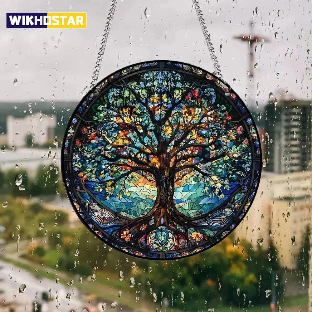 1pc Acrylic Wall Hanging Porch Decoration Holiday Decoration Painted Window Hanging Window Hanging Ornament Round Sign.