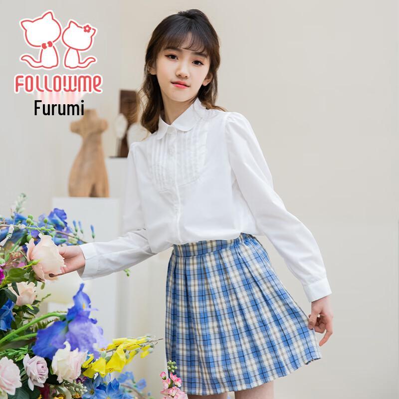 Fulo Mi Girls' Peter Pan Collar Long Sleeve Shirt