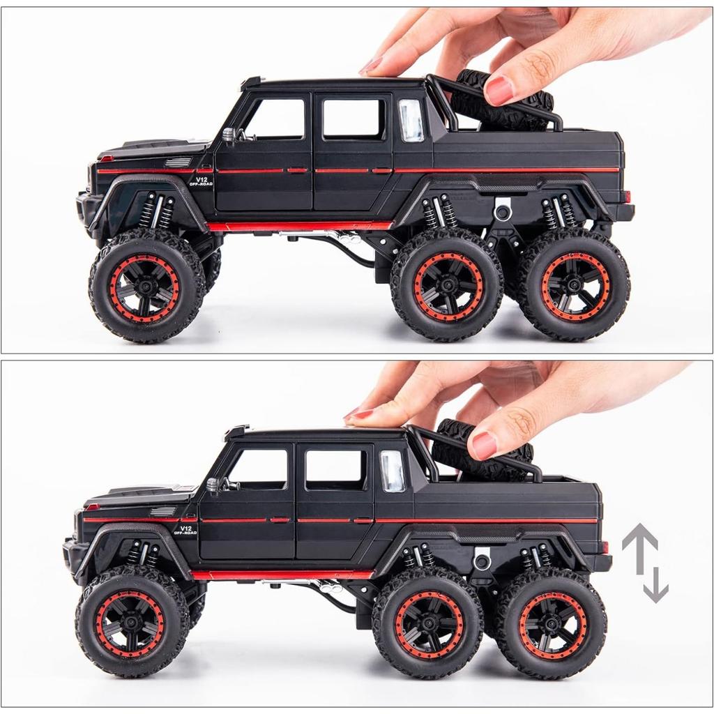 1/22 Benz G63 AMG 6x6 V12, внедорожная черная модель пикапа, игрушечный автомобиль из цинкового сплава со звуком и светом для детей, подарок для мальчиков и девочек
