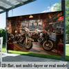 2D Vintage Motorcycle Garage Backdrop Banner - Biker Party Photo Background