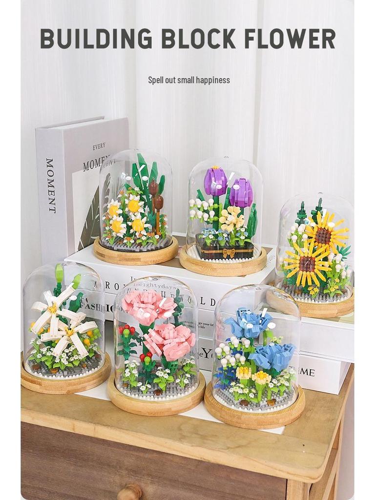 Micro Particle Building Blocks: Sunflower and Rose Bouquet for Valentine's, Qixi, Teacher's Day, and Christmas.