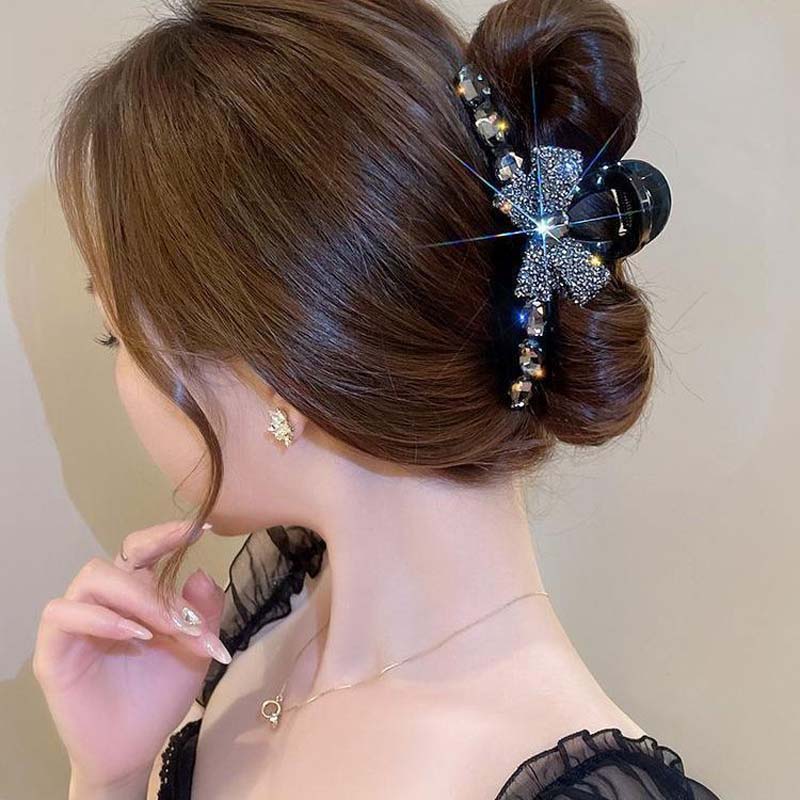 Модные черные хрустальные заколки-банты для волос для женщин и девочек, изысканные блестящие циркониевые заколки-акулы, крабы, зажимы для волос, головные уборы, аксессуары для волос