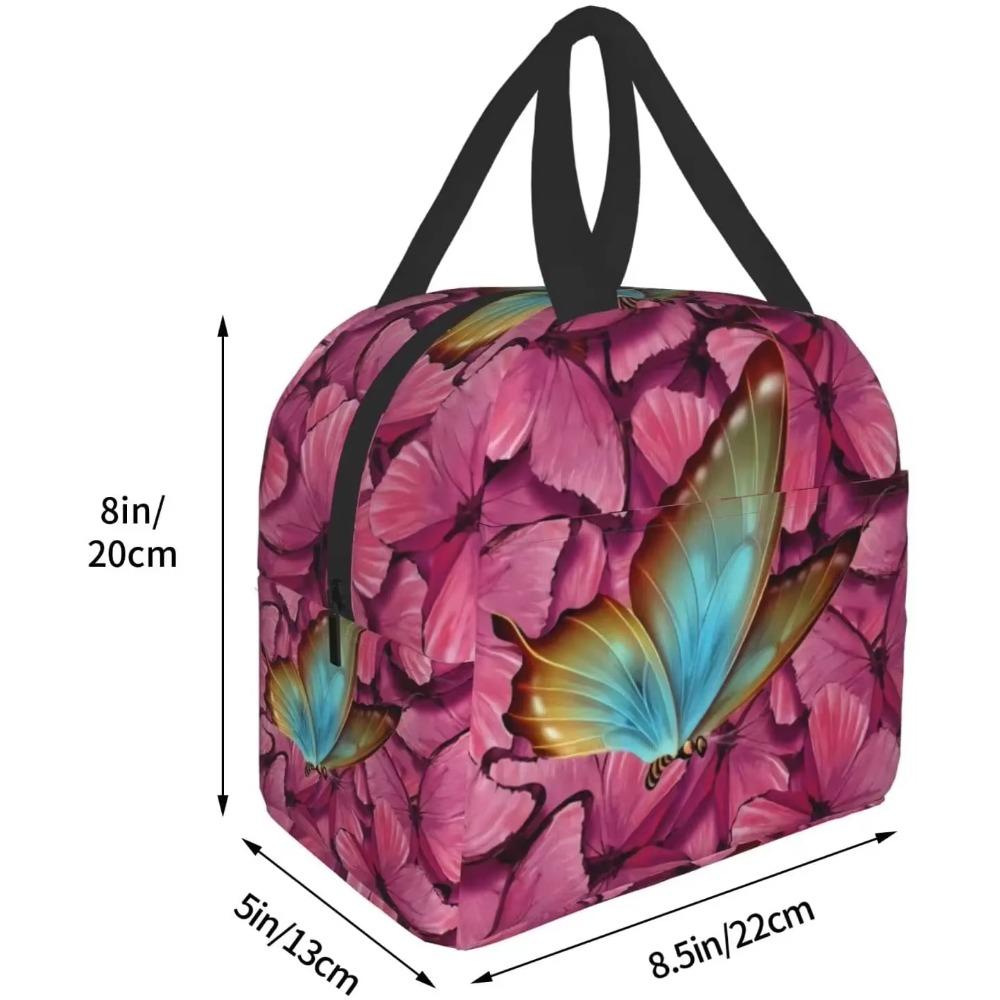 Pink Colorful Butterfly Insulated Lunch Bag Portable Lunch Bags for Girls Women Reusable Leakproof Lunch Box Picnic Travel Work