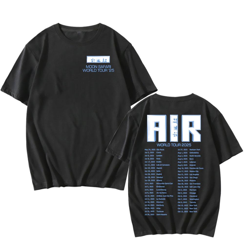 Хлопковые футболки Air MOON SAFARI World Tour 2025, летняя футболка с коротким рукавом, мужская и женская, свободный крой, круглый вырез, повседневная футболка с принтом.