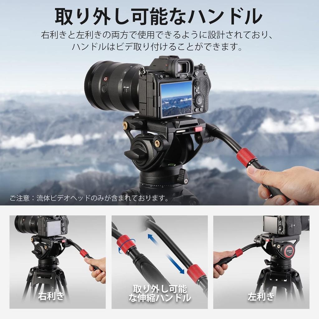 Neewer GM002 Видеоголовка штатива с жидкостной головкой и быстросъемной площадкой, совместимая с телескопической ручкой RS и шкалой 75 мм, максимальная грузоподъемность, панорамная головка