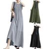 Женское летнее платье без рукавов трапециевидной формы с большим подолом, сплошной цвет, круглый вырез, лоскутное плиссированное мягкое дышащее платье до щиколотки для пляжного отдыха, макси-платье