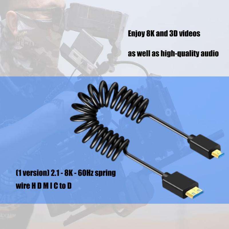 Flexible 8K@60Hz UHD2.1 Cable Wire Line Spring Design Aluminum Foil Shielded for Projectors Laptops