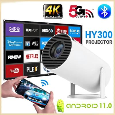 Портативный USB-проектор HY300 4K Android11 ​​1280*720P Wi-Fi6 Bluetooth 5,0 для домашнего кинотеатра, уличные проекторы высокой четкости
