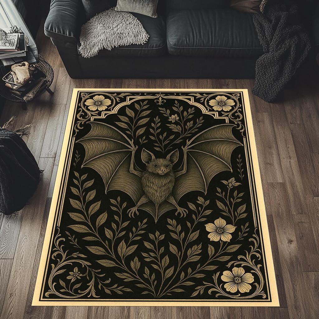 Ковер 'Летучая мышь готика', Ковер для пола в стиле 'темная академия', Мистический домашний ковер с дизайном летучей мыши, Коврик для пола в комнату ведьмы на Хэллоуин