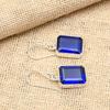 Blue Sapphire Lab-Created Gemstone Handmade 925 Solid Sterling Silver Jewelry Earrings