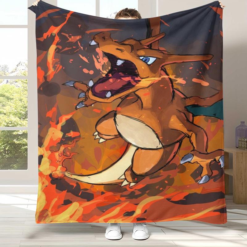 Charizard Charmander Pokemon Flannel Blanket,Ultra Soft Warm Plush Throw for Home Bedroom Bed Sofa Cover Office Camping Picnic