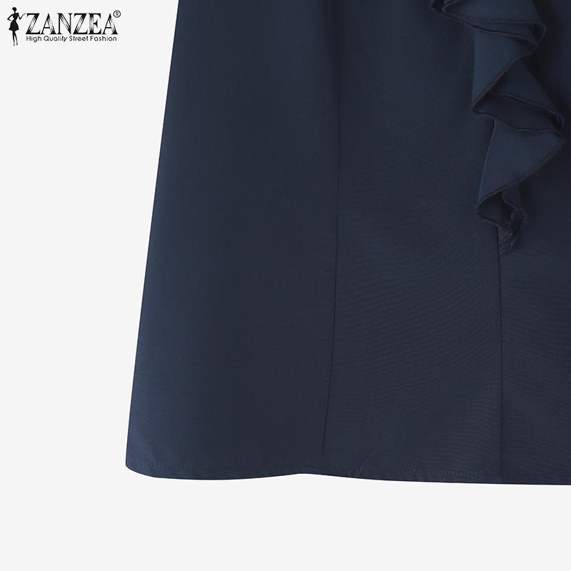 ZANZEA Женская летняя блузка с рюшами, V-образным вырезом, коротким рукавом, повседневная