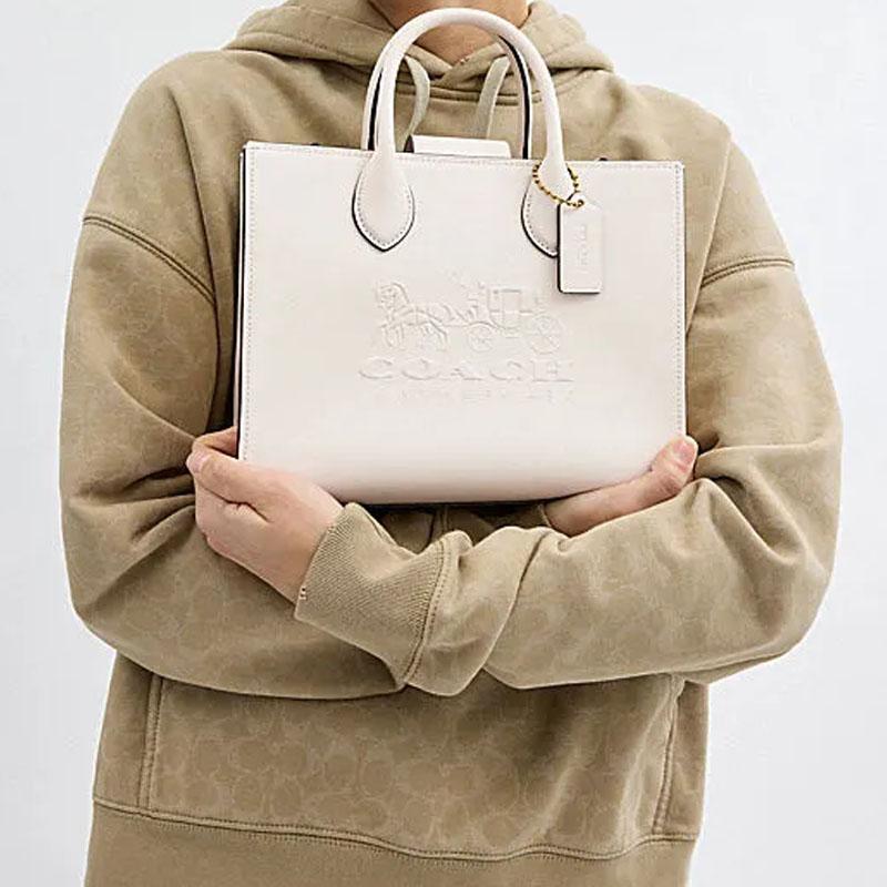 Coach Ace 26 Магнитная застежка Съемный плечевой ремень Кожаная сумка через плечо Средняя женские сумки Белый CR681-B4HA