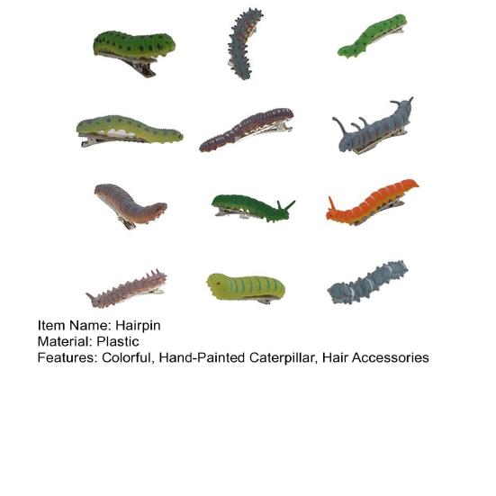 12 шт. расписанных вручную заколок для волос в виде гусеницы для женщин и девушек, дизайн животных, ручная работа, заколка из смолы, аксессуары для волос на Хэллоуин