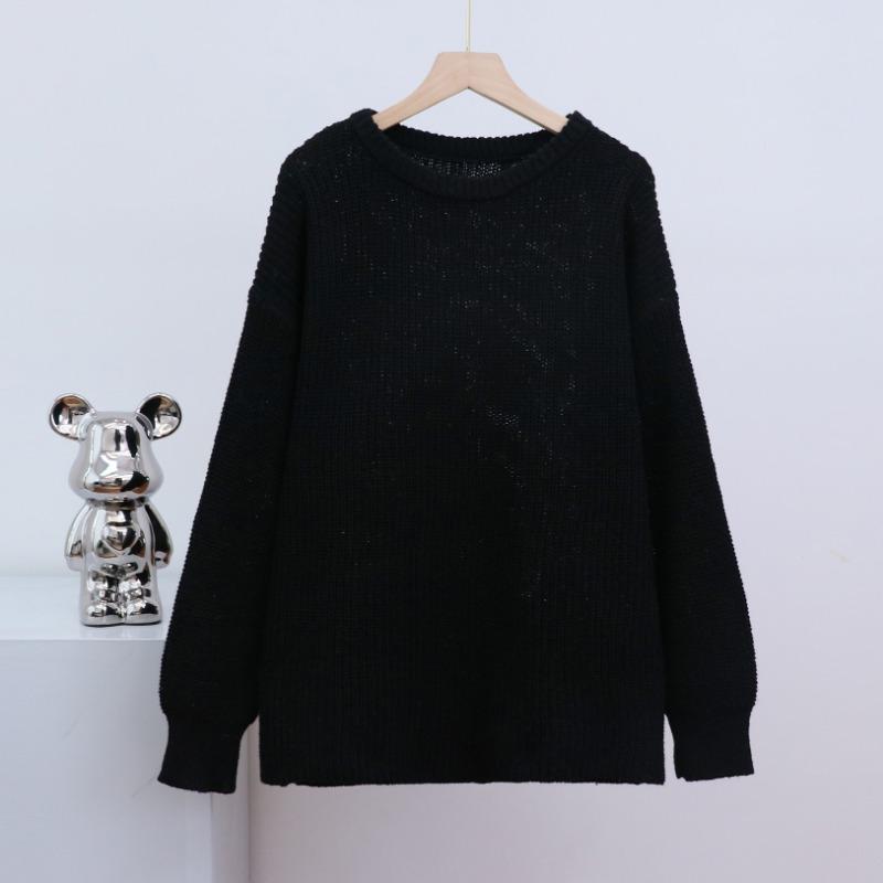 Women's Autumn and Winter Loose Round Neck Solid Colour Long Sleeve Knitted Sweater