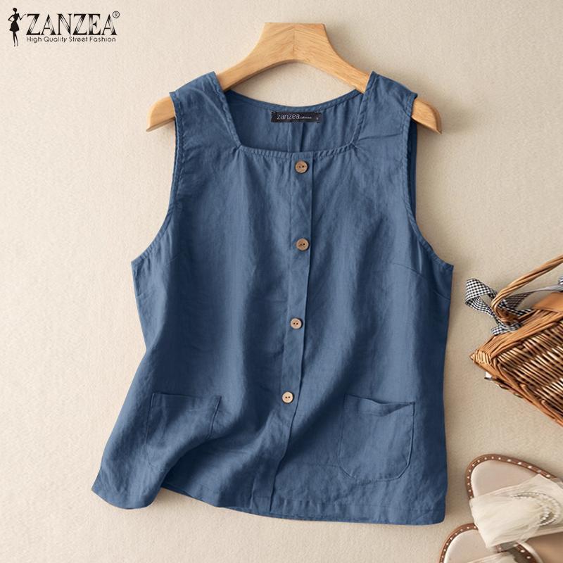 ZANZEA Женские повседневные хлопковые майки с квадратным воротником