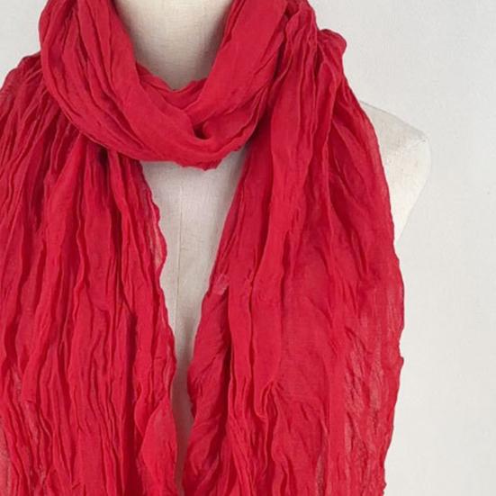 Women Scarf Shawl Solid Color Soft Warm Pleated Scarf UV Protection Casual Cotton Linen Shawl Fashion Accessory