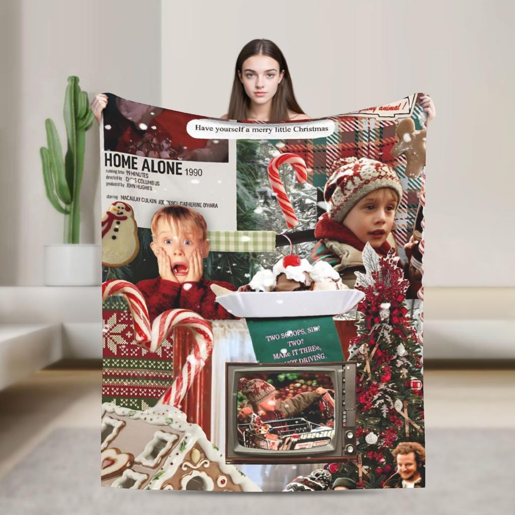 Home Alone Merry Christmas Blanket Quality Warm Soft Throw Blanket Autumn Travel Couch Chair Sofa Bed Funny Bedspread