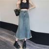Women's Retro High-Waist A-Line Denim Skirt - Raw Edge, Half-Length, Summer Style