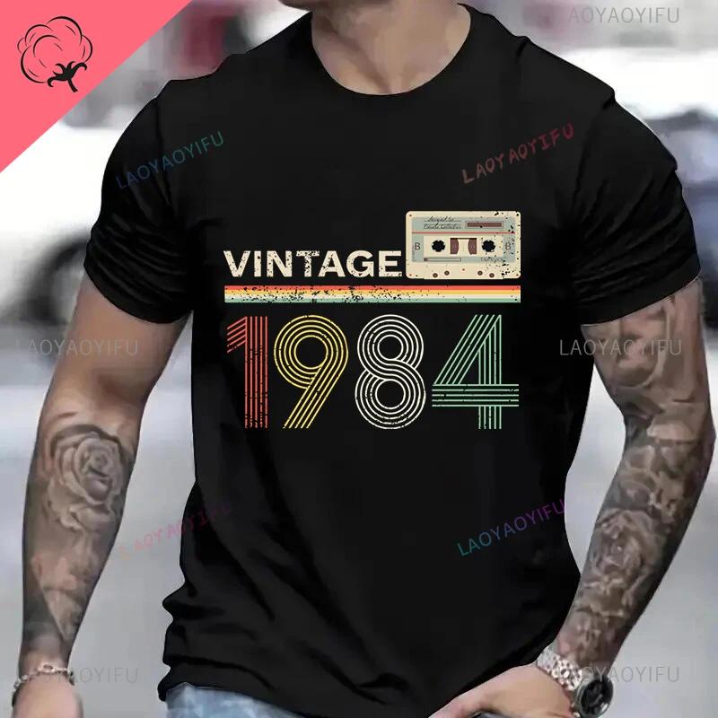 Винтажные Хлопковые Футболки на День Рождения 1984 года для Мужчин Женщин с Коротким Рукавом Одежда Ретро Футболки Рожденные в 1984 году Одежда для Мужчин Топы Футболка
