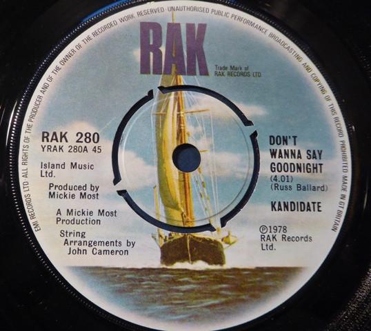 7-дюймовая пластинка KANDIDATE Dont Wanna Say Goodnight RAK280 RAK 1978 UK SoulFunk Б/у