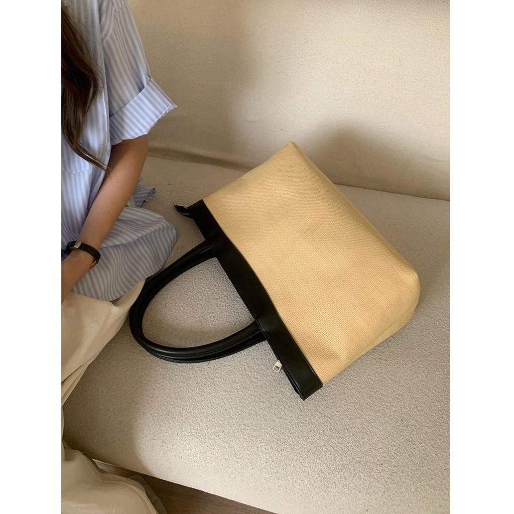 Роскошный дизайн, соломенные плетеные сумки-тоут для женщин, большая вместительная сумка на плечо, пляжная сумка чистого цвета, летняя новая большая сумка для покупок 2024 г.