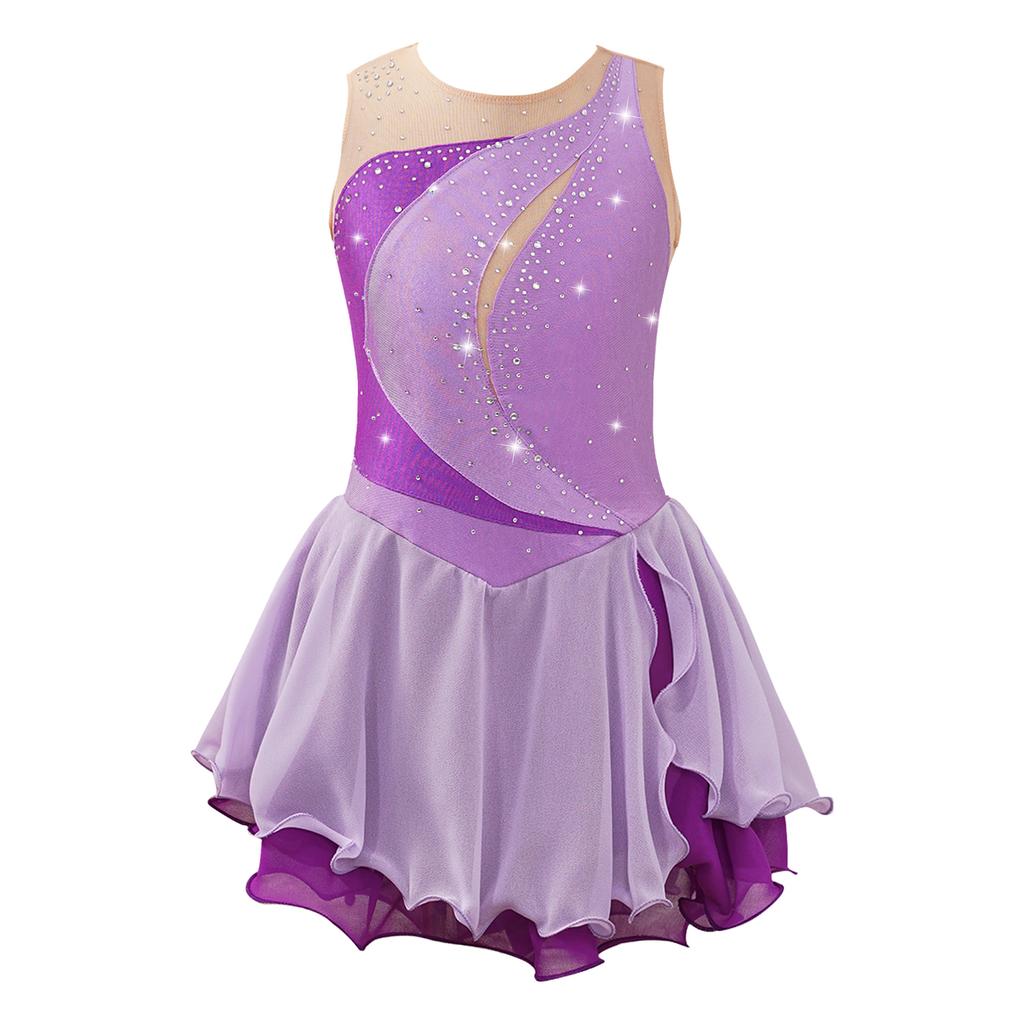 Girls' Figure Skating Dress Sleeveless Glitter Rhinestone Ballet Leotard Dress Competition Costume Gymnastics Suit