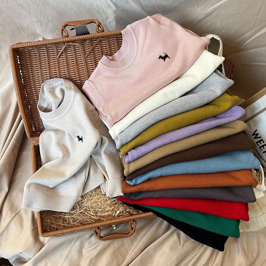 Детский вязаный свитер с круглым вырезом - Осень/Зима, Вышитый, Свободного кроя, Унисекс