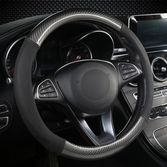 Чехол на руль автомобиля DERMAY, углеродное волокно + массажная искусственная кожа для рулевого колеса диаметром 37-38 см, нескользящий, бесплатный