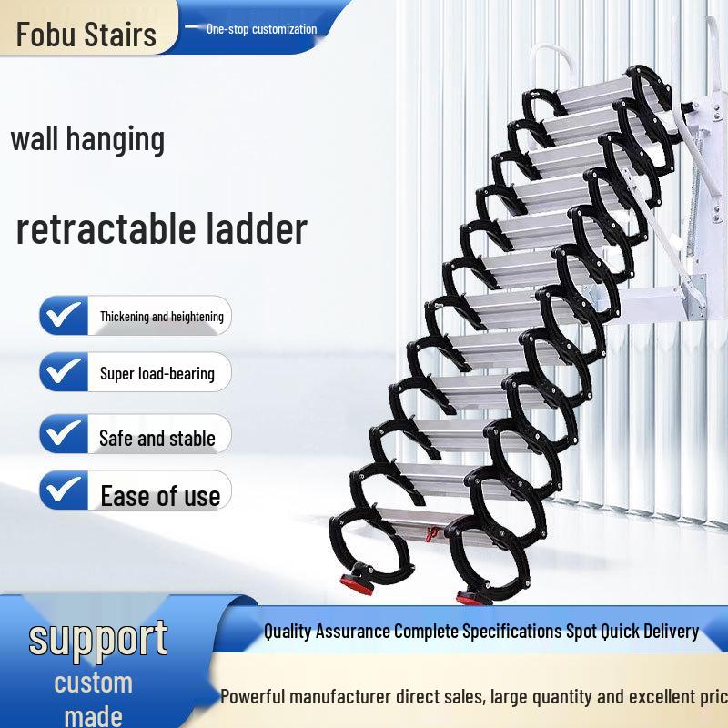 Indoor/Outdoor Wall-Mounted Retractable Attic Staircase Handrail Ladder