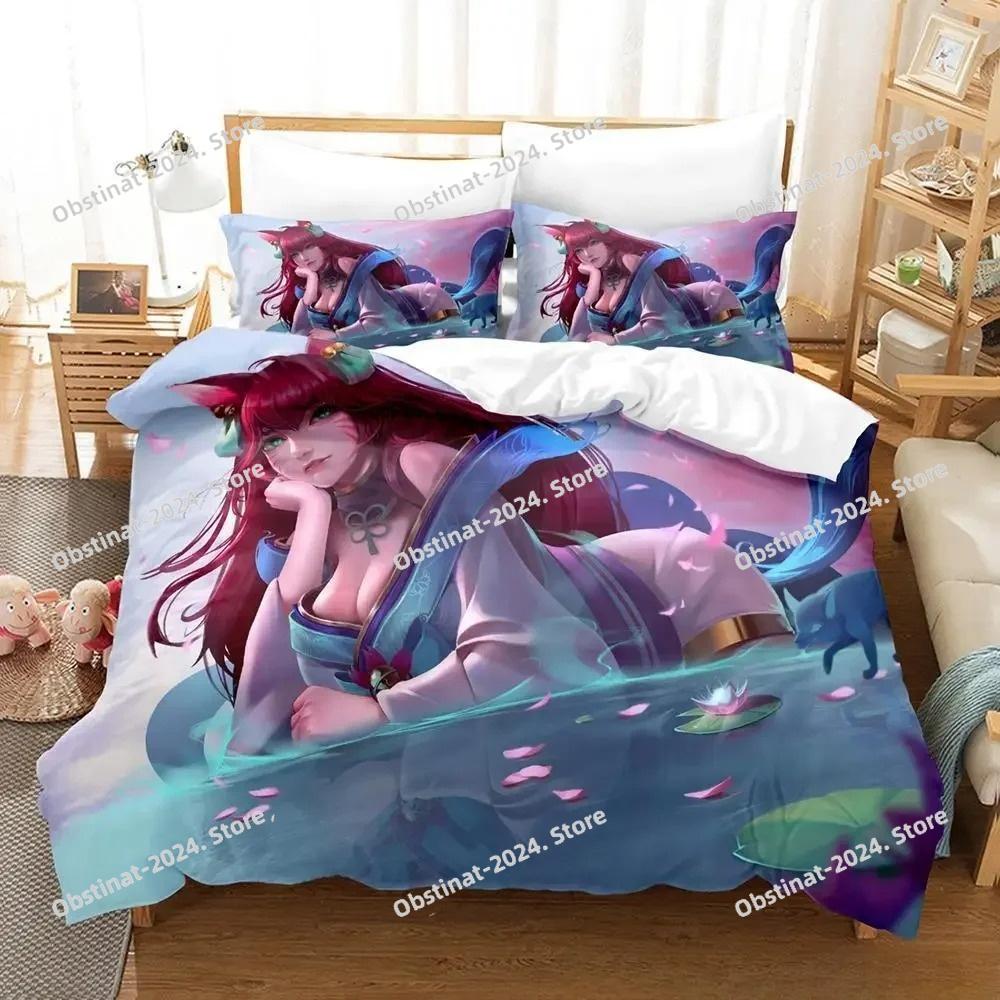 League of Legends Spirit Blossom Ahri Bedding Set Printed Duvet Cover Sheet Pillowcase Bed Soft Quilt Cover Full Queen King Size