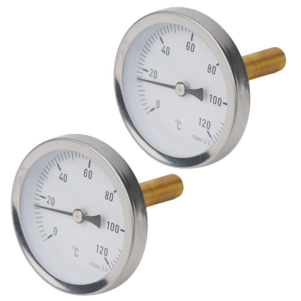 Boiler Thermometer Bimetal Thermometer Temperature Range 0-120 C 63mm Dial Diameter Analog Thermometer Brass Sleeve