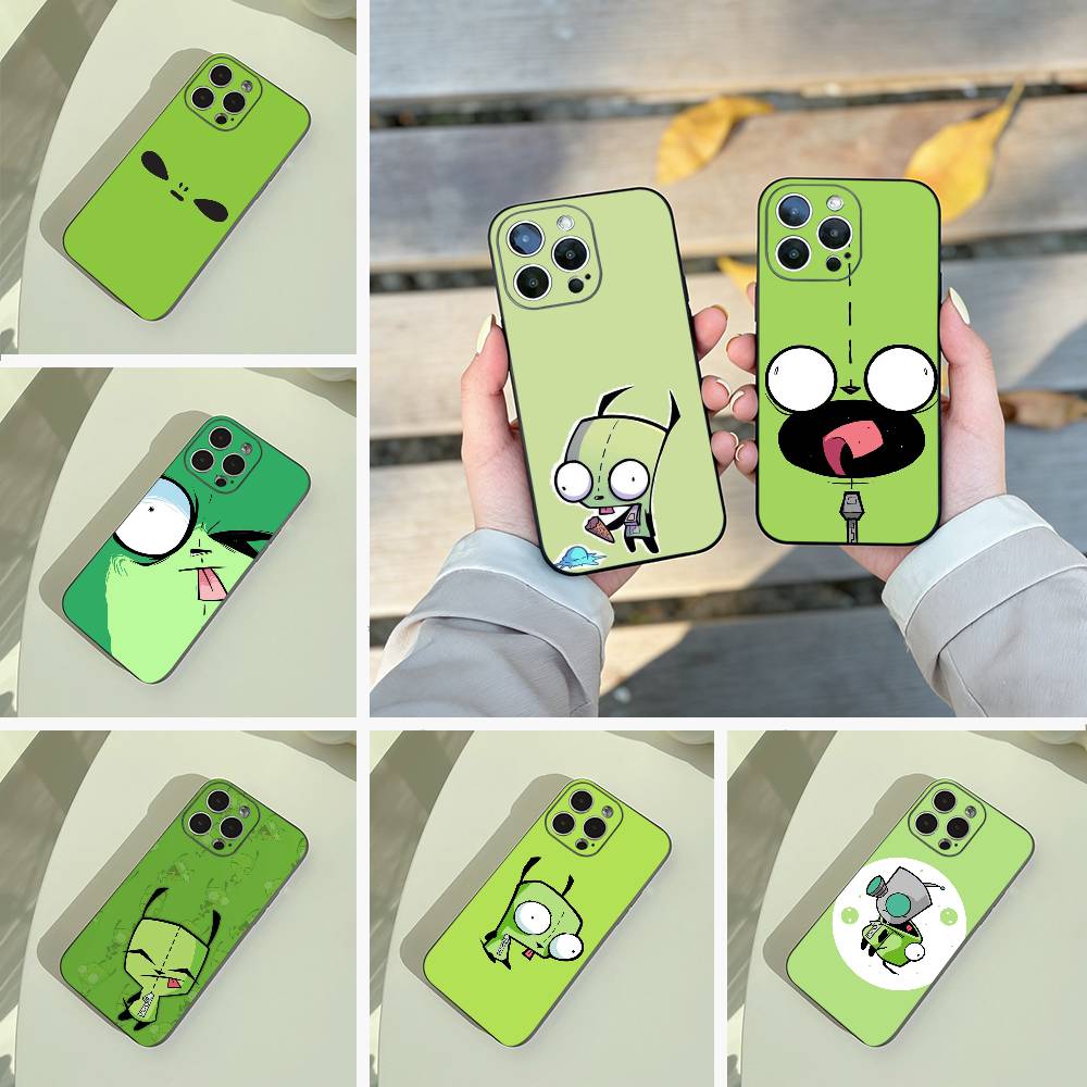Мультяшный чехол для телефона Invader Zim Gir для iPhone 17,16,15,14,13,12,11 Pro Max,16/15/14Plus,XS Мягкий Черный Чехол