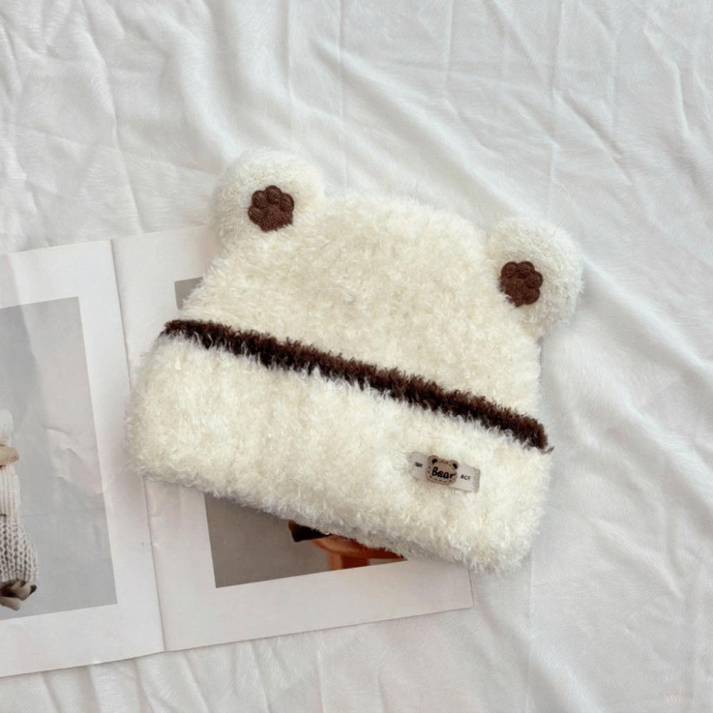 56cm to 58cm Head Circumference Bear Ear Knitted Earflap Winter Ear Protection Hat  For Women