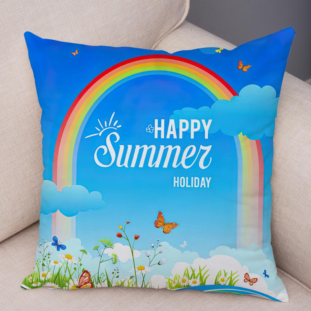 Vibrant Summer Cushion Cover Colorful Butterfly Meadow Print Soft Fabric Living Room Sofa Home Decor Pillow Case