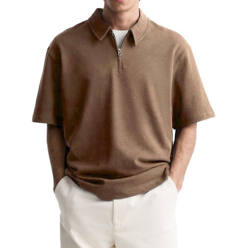Новая мужская повседневная рубашка-поло с застежкой-молнией и лацканами, удобная и дышащая
