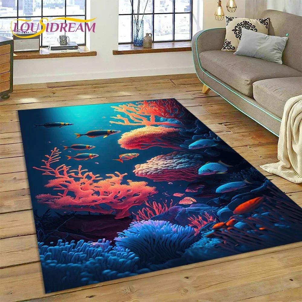 3D Подводный мир Морское дно Дельфин Мультфильм Ковер Ковер для спальни Гостиная Домашний Диван Украшения, Детский Большой Декор Напольный Коврик